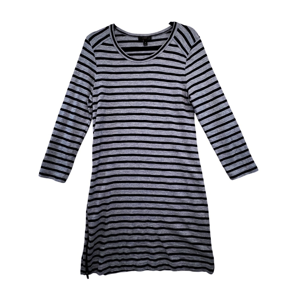 J. Crew Striped T‎ Shirt Dress Womens Medium Blue Gray Casual Knee Length - Picture 2 of 12